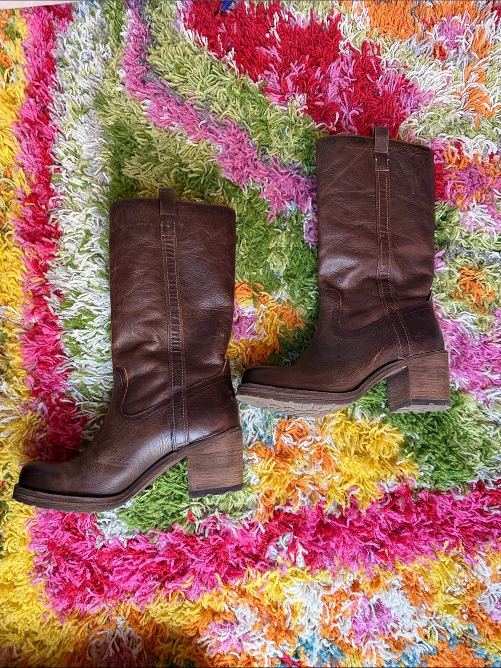 Anthropologie Cleo + Wolf Dark Brown Leather Mid-Calf Block Heel Boots - Picture 5 of 14